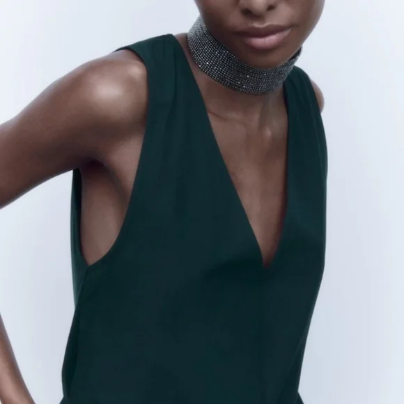 Zara Green Sheath Dress V-Neck Sleeveless - Picture 4 of 9